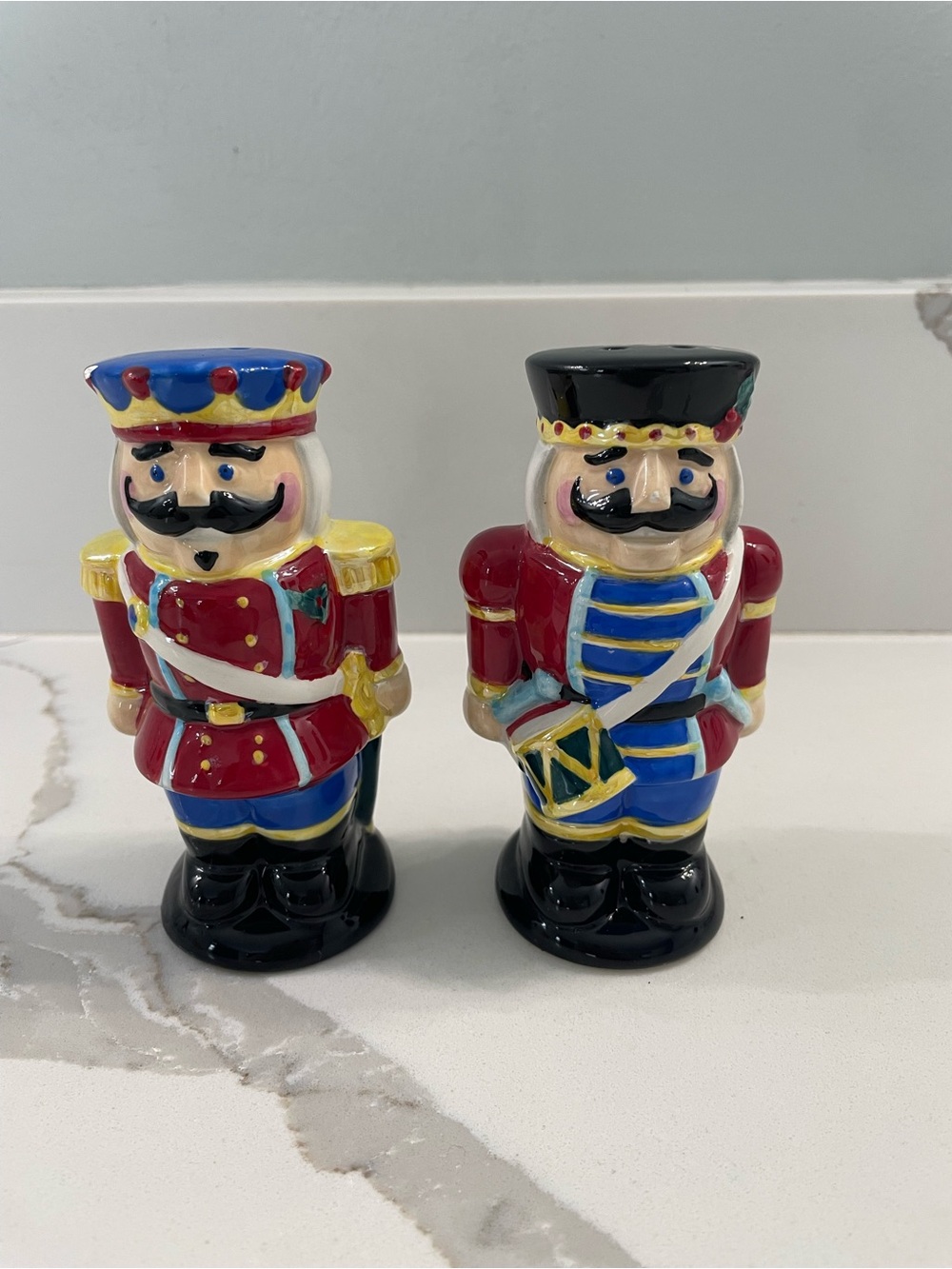 Ceramic Nutcracker Salt and Pepper Shakers - Red, Blue, Black